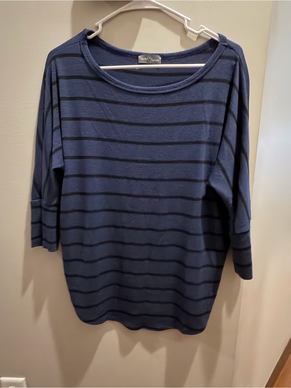 Market & Spruce Navy and Black Striped Long Sleeve Top